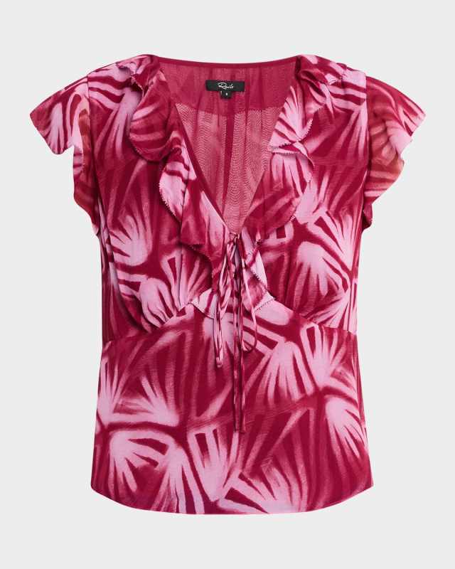 Carmine Chiffon Flutter-Sleeve Blouse